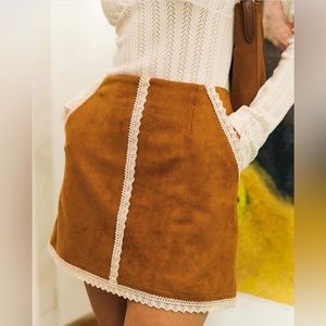 NWT RIHOAS The Lace Trim Suede Skirt Sz M